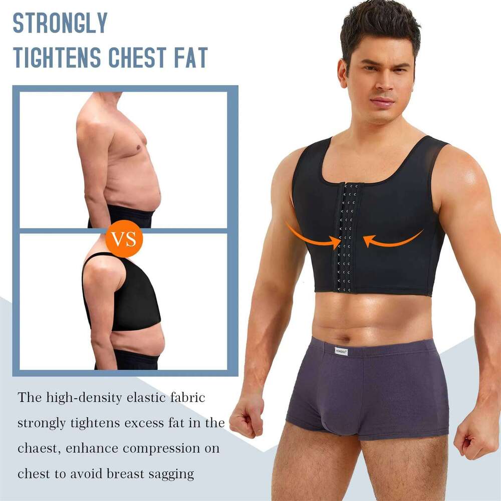 Men's Faja Compression Vest Slimming Undershirt Male Corset Tops Hide Gynecomastia Chest Binder Tank Top 26Y0312
