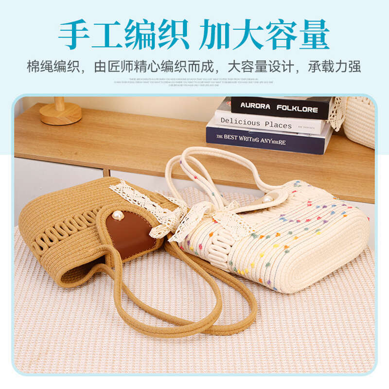 Tote Silk Scarf, Straw Handbag, Shoulder Portable Bag, Fresh And Sweet, Beach Vacation, Niche, Large Capacity