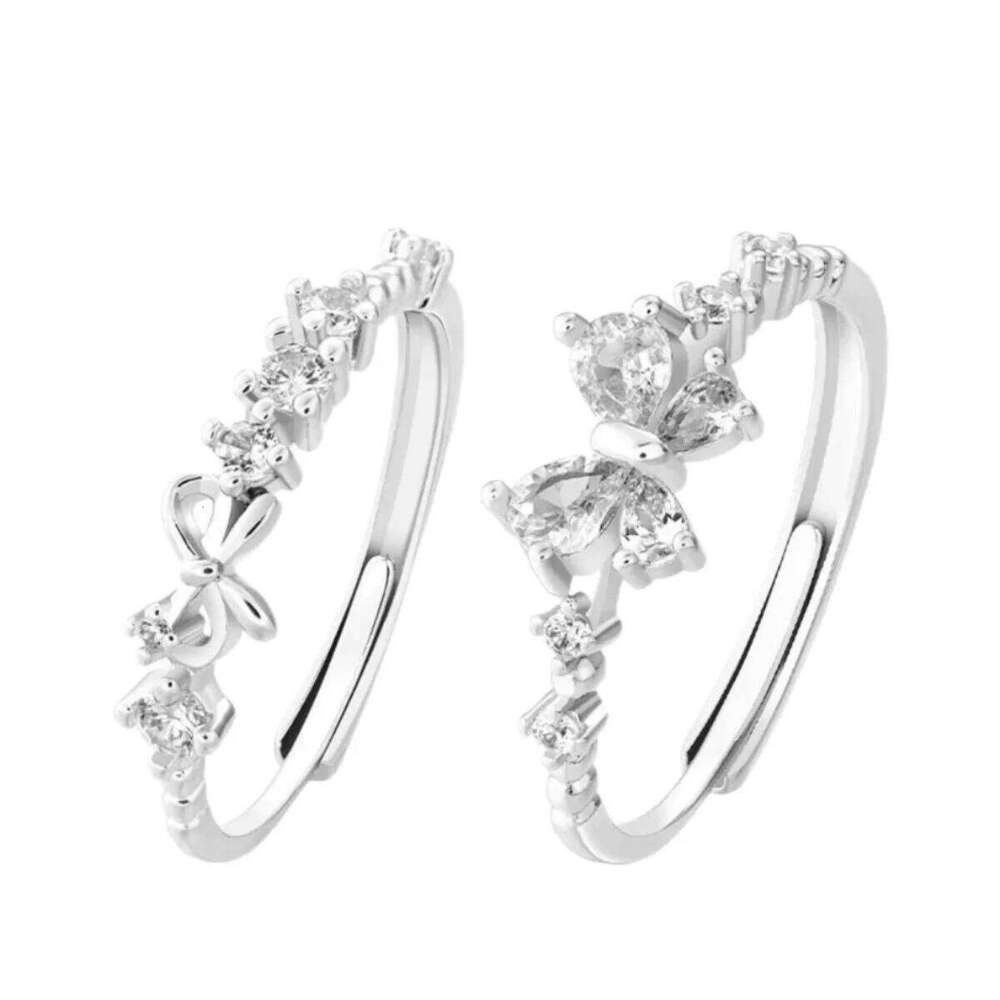 Adjustable Butterfly Zircon Ring, Stainless Steel Cute Jewelry for Women, Comfort Fit Daily Wear Best Friend Gift Idea H260312