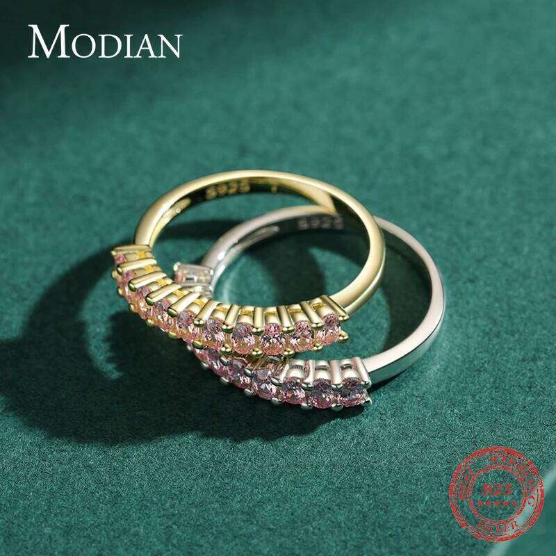 Modian Romantic Pink Cubic Zirconia Ring Real 925 Sterling Silver Luxury Dazzling Finger Rings For Women Wedding Jewelry Anel H260312