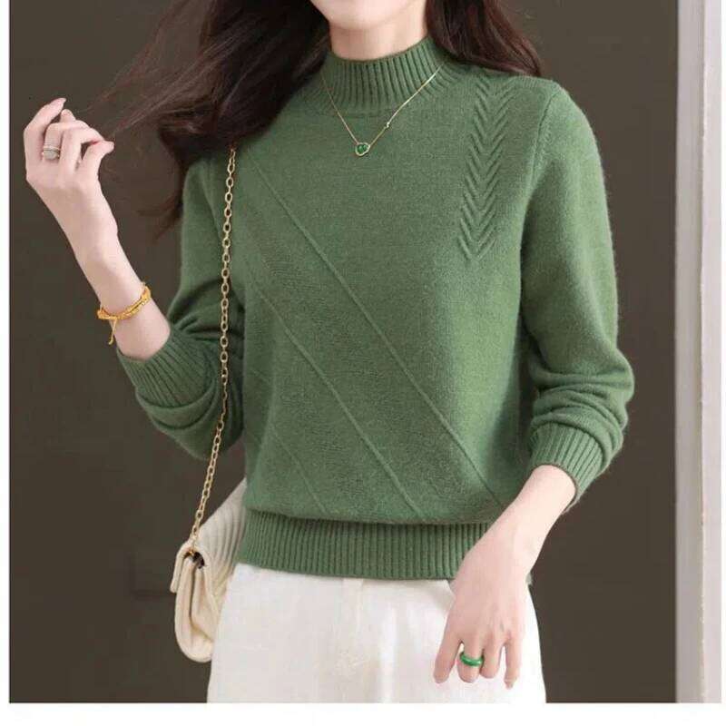 Women's Clothing Solid Color Pullover Sweater Knitted Lantern Long Sleeve Fashionable Casual Autumn Winter All-match Tops Z260313