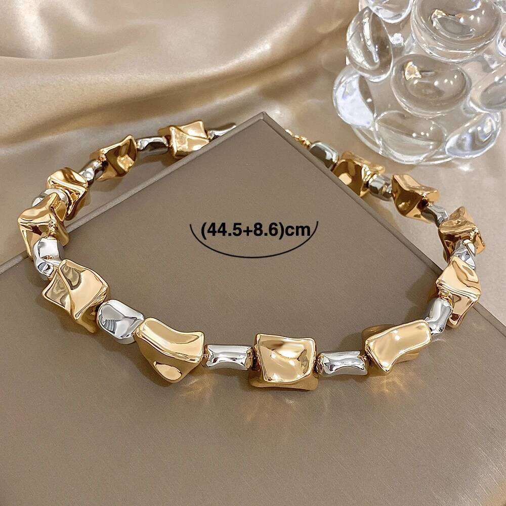 Unique Design Women's Chunky CCB Two-Tone Gold Silver Color Irregular Geometric Necklace Statement Fashion Jewelry Gift H260312