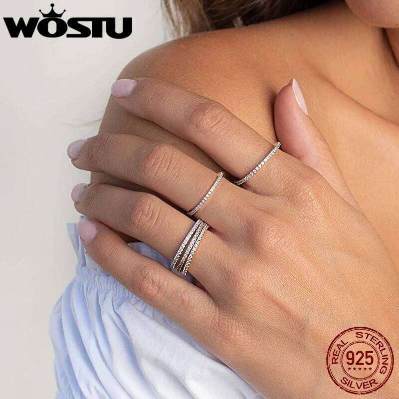 WOSTU Wedding & Engagement Rings for Women 925 Sterling Silver CZ Simulated Diamond Ring Platinum Bands 18K Gold Plated H260312
