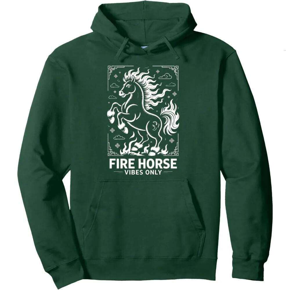Fiery Luck Awaits Chinese New Year Fire Horse 2026 Pullover Hoodie Festival Celebration Costumes Men Women Fashion Sweatshirt Z260314