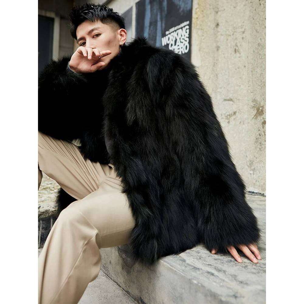 Furry Stand Collar Oversized Thicken Winter Coat Men Warm Windproof Trendy Solid Parkas Faux Fur Outerwear Luxury Casual Jacket Z260313