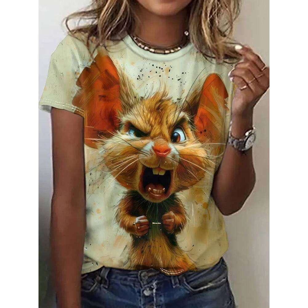 Fashion Graphic Women's Funny Kawaii Animal Print T-Shirt Causal O-Neck Short Sleeve Tops Summer Woman Clothing Z260314
