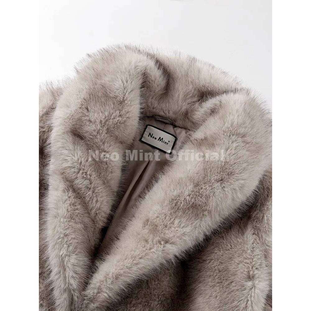 Neo Mint Long Faux Coat Women 2025 Winter Fluffy Gradient Eco Fox Fur Jackets Luxury Mob Wife Aesthetic Furry Overcoats Z260313