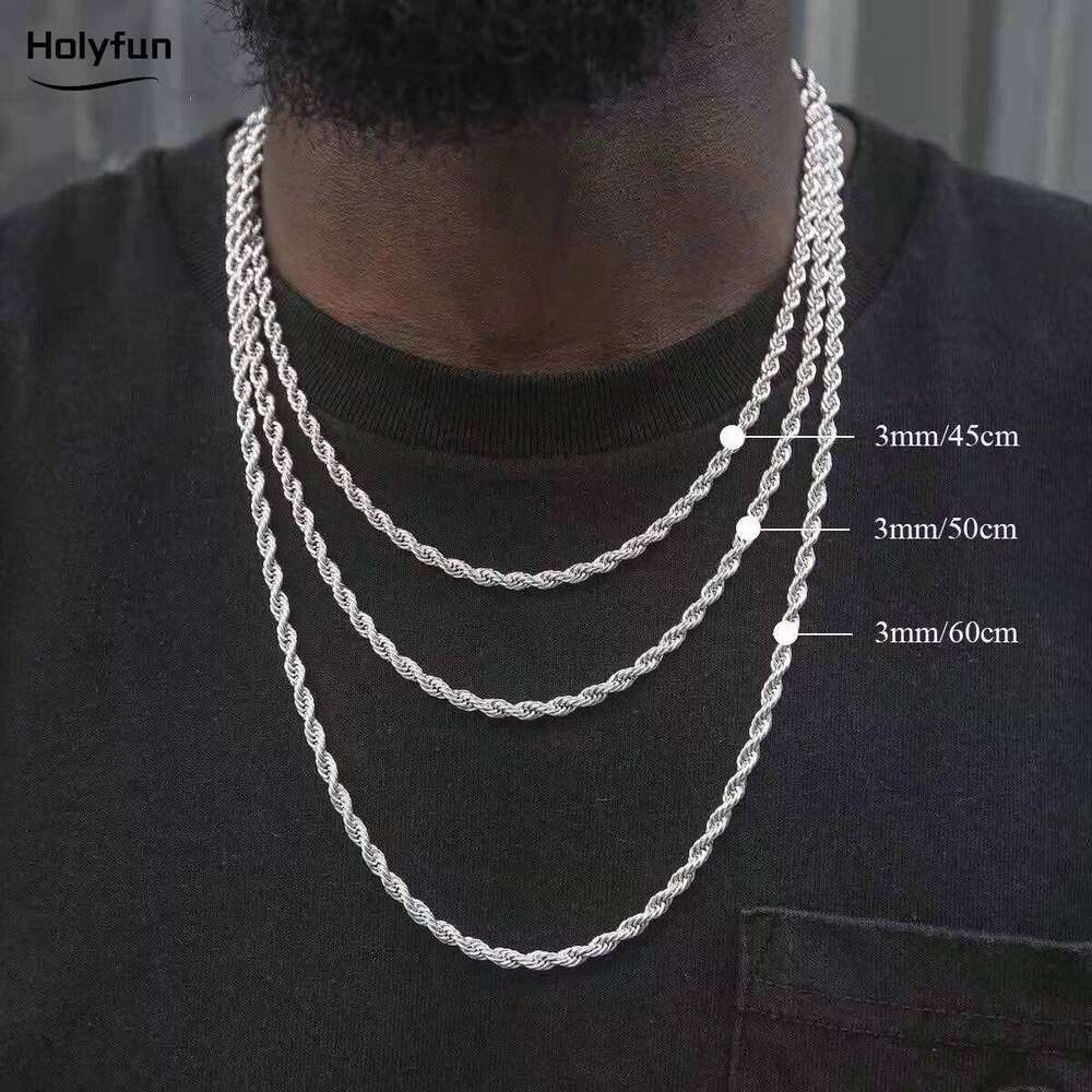 Ropes Long Necklace for Men Women,Stainless Steel Minimalist Twist Rope Necklace,Punk Gold Silver Black Color Chain H260312