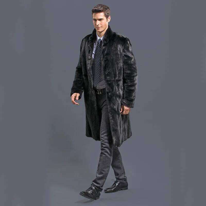 Solid Faux Men Coat Single Breasted Turn Down Collar Jackets Outerwear Winter Warm Thick Fur Overcoat Casual Spliced Z260313