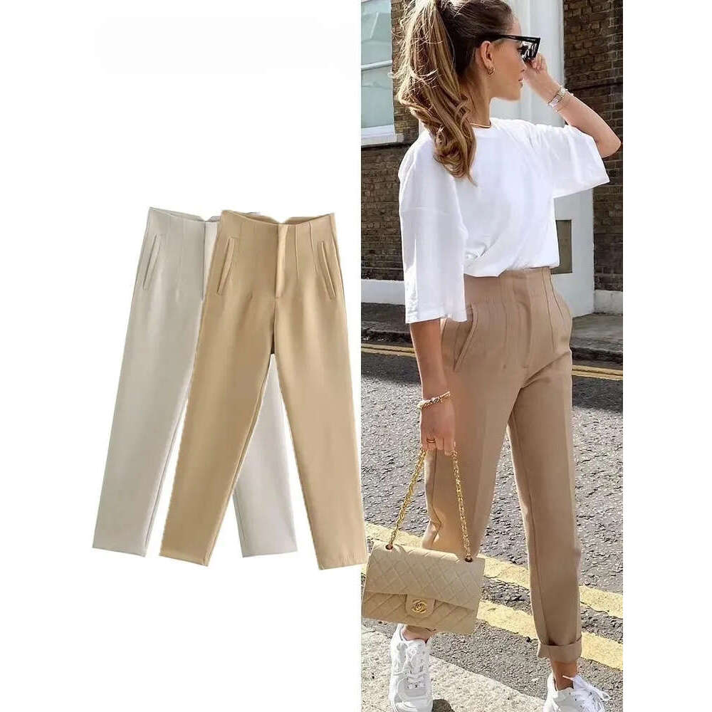 TRAFZA Elegant Solid Pencil High Waist For Women Casual Streetwear Woman Trousers Office Wear Chic Pants Z260314