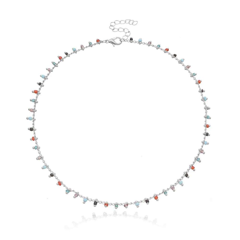 Bohemian Colorful Acrylic Crystal Tassel Choker Simple Trend Handmade Bead Chain Necklace For Women Gift Jewelry H260312