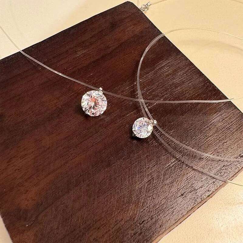 Fashion Shiny imtation Crystal Zircon Pendant Transparent Fishing Line Invisible Ladies Necklace Jewelry Clavicle Chain H260312