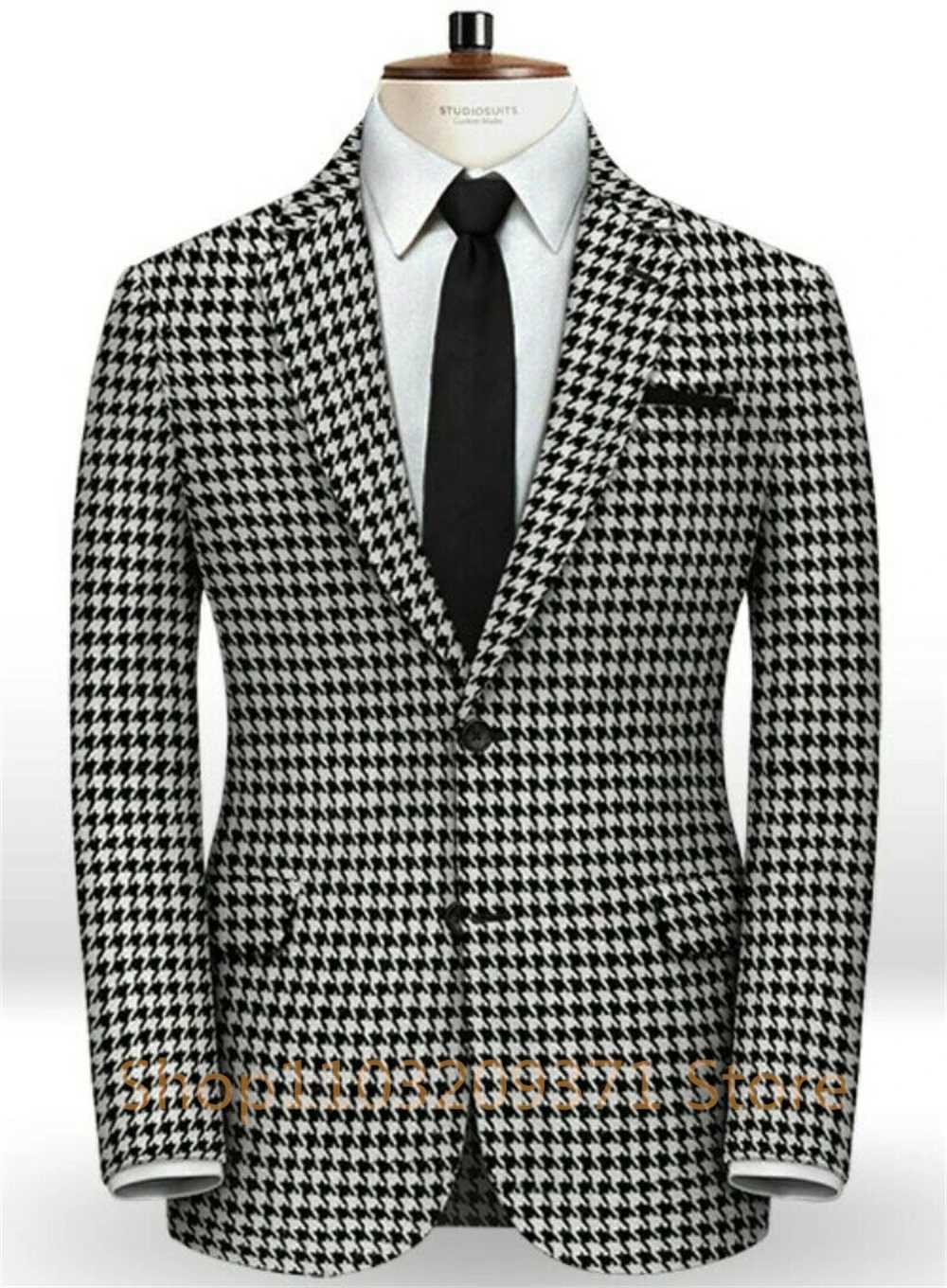 Houndstooth Men Suits for Wedding 2024 Plaid Slim Fit Groom Tuxedo Single Breasted Bridegroom Suit 2 Pcs Jacket Pants M260313