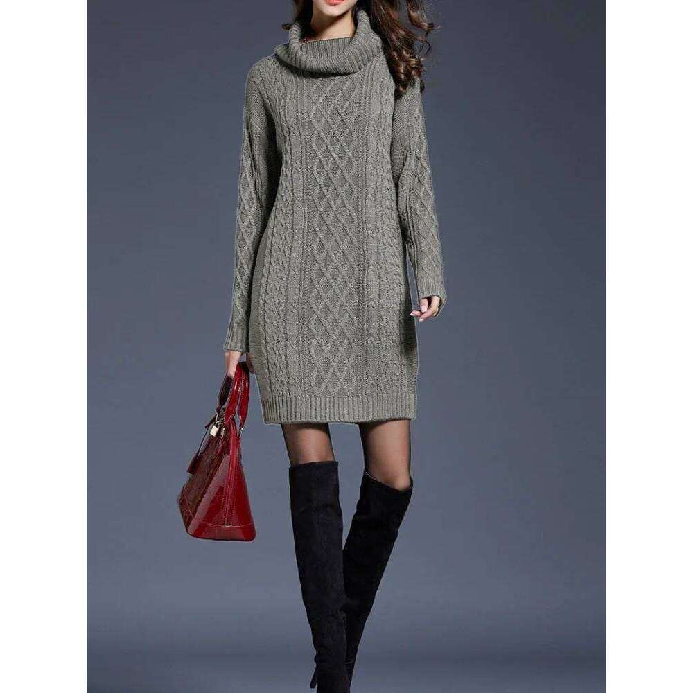 Knitting Mini Dresses Women Turtleneck Warm Elegant Cozy Stretchy European Style Fashion Autumn Winter Simple Vestidos De Mujer Z260314