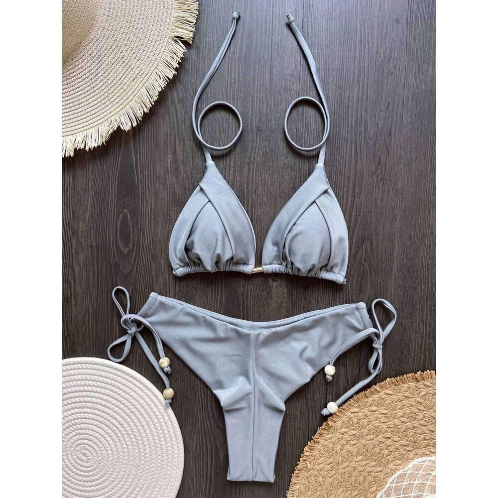 2026 New Sexy Triangle Bathing Suit for Women Brazilian Bikinis Halter Swimwear Push Up Swimsuit Metal Chain Beach Bikini Set 26H0313