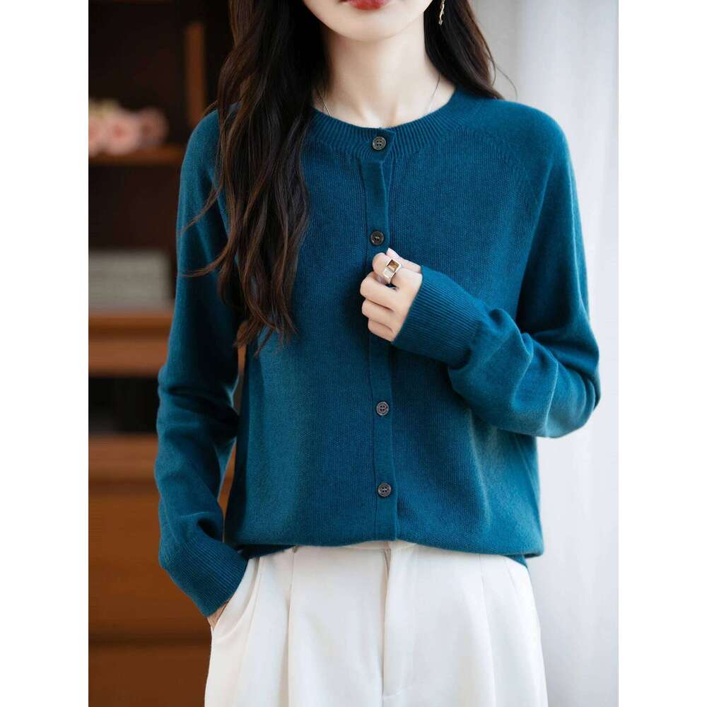 Classic Merino Wool Woman Sweater Basic Female Autumn Winter Knitted Cardigan Elegant Ladies Cashmere Long Sleeve Clothing Tops Z260313
