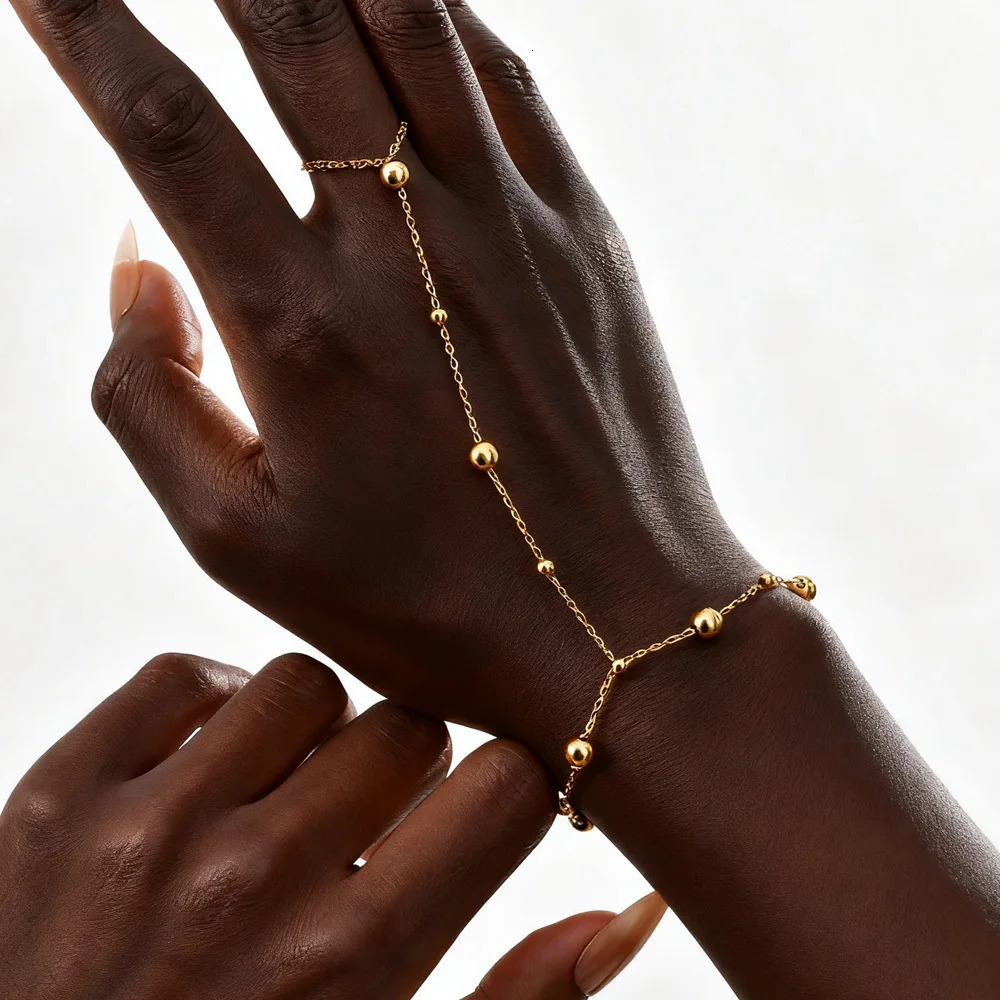 Stainless Steel Bead Hand Chain Bracelet For Women Trendy Ring Bracelet Hand Chain Body Jewelry 260313