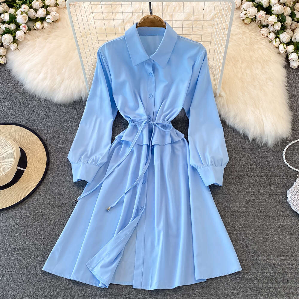 a25 2026 Spring and Summer New Elegant Women's Polo Long Sleeve A-line Dress, Slim Fit High Waist Commuter Dress