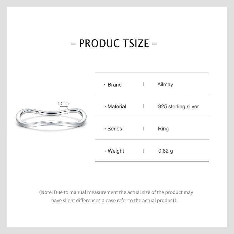 Ailmay Real 925 Sterling Silver Minimalist Fashion Smooth Wave Stackable Ring Women's Party Accessories Jewelry Gift H260312
