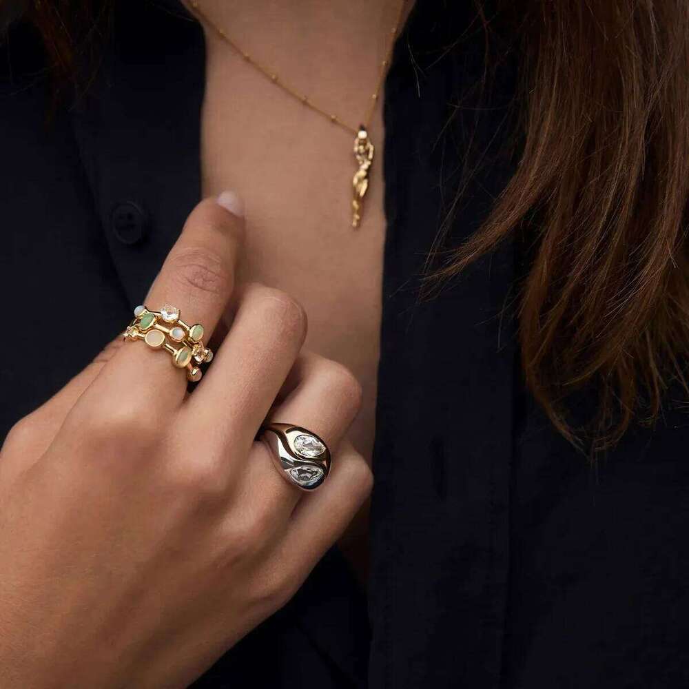 Women's Double-Layer Ring Set Stainless Steel White Zircon Two-Color Simple Stylish Jewelry for Daily Wear H260312