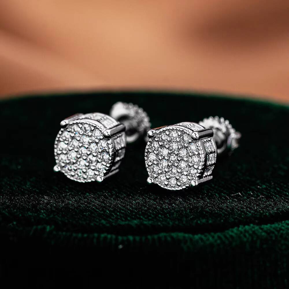 Hip-hop Style 925 Sterling Silver Round Moissanite D-Color Earrings for Men and Women Fashionable Popular Jewelry