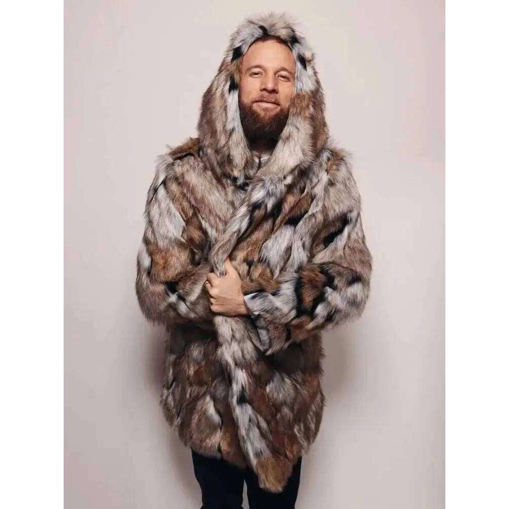 Winter Menthick Hooded Fluffy Warm Outerwear Fox Jacket Long Sleeve Men's Faux Fur Coat Z260313