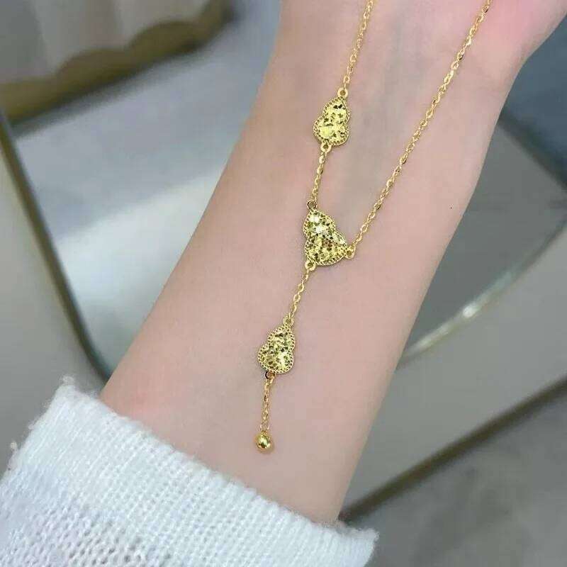 Yellow-gold crushed ice gourd fringed necklace female Fulu fish scale fashion pendant high-end autumn and winter collarbone H260312