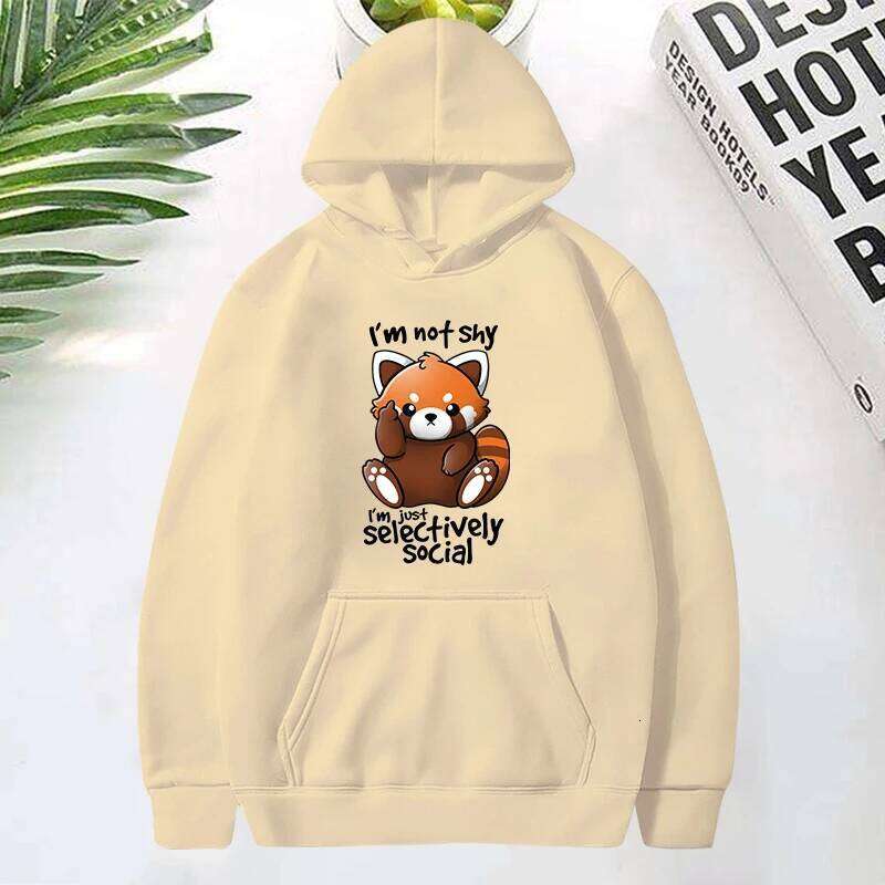 Premium HoodiesPanda Not Shy I'M Just Selectively Social Printed Hoodies Women Fleece Long Sleeves Funny Pullover Z260314