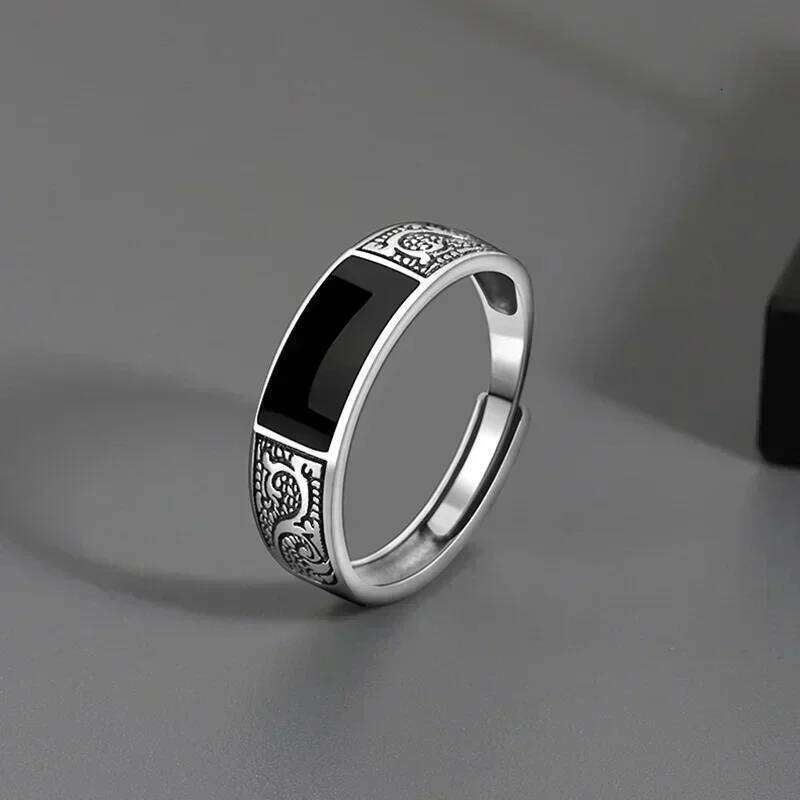Fashion New Vintage Dragon Pattern Titanium Steel Hip Hop Men Single Party Opening Adjustable Ring H260312