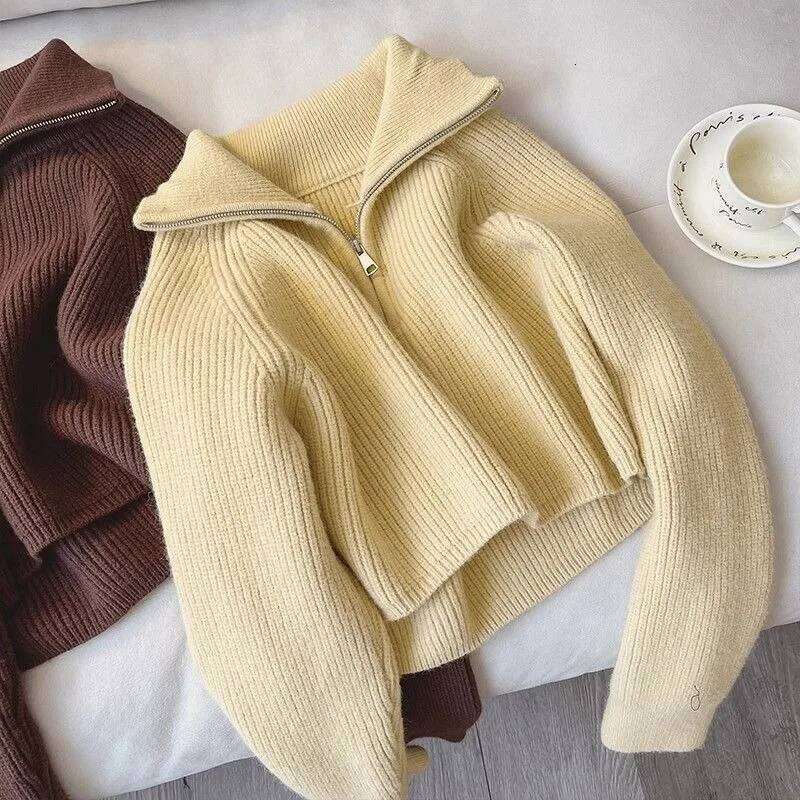 2024 Autumn New Korean Style Versatile Basics Half-zipper Loose Lapel Winter Long-sleeved Lazy Sweater Pullover Top Z260314