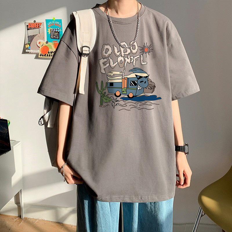 100% Cotton Short Sleeve T-Shirt, Plus Size for 300 Lbs Men, Summer Casual Student Style Printed Korean Loose Half Sleeve Tees