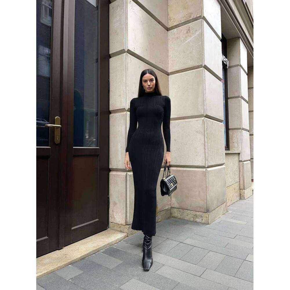 VEITCHE Autumn Winter Women Knitted Long Sleeved Dress Sexy Slim Fit Striped High elasticity Female Vestidos Sweater Out Z260313