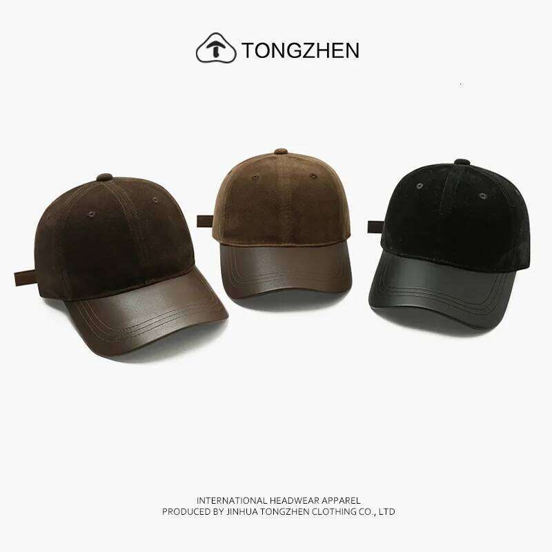 Autumn Winter Korean Men Women Versatile Retro Suede Splicing Premium Women's Fashion Casual PU Brim Baseball Cap Z260314