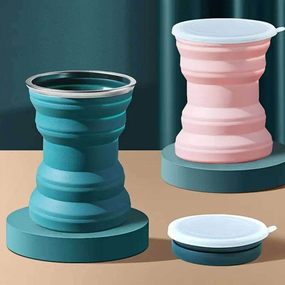 Portable Folding Silicone Water Cup, 320ml Outdoor Heat Resistant Foldable Mug with Lid Collapsible Travel Drinking Cups, Coffee Z260313