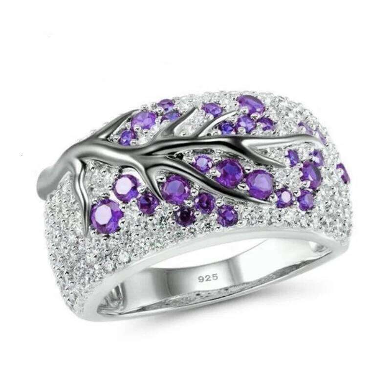 S925 Classic Stainless steel Silver plated Plum Blossom Lady's Oil Drawing Ring For Women Diamond inlay Jewelry Size 6-11 H260312
