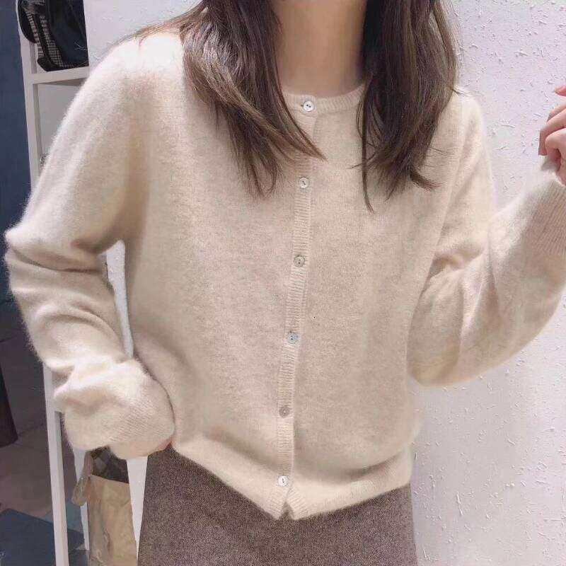 2026 Korean Knitted Cardigan Women's Autumn Winter Fashion O-Neck Versatile Slimming Basis Sweater Long Sleeve Vintage Y2k Tops Z260314