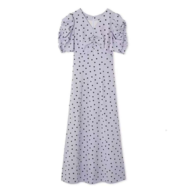 2026 spring and summer new designer casual women's V-neck heart-shaped printed bubble sleeve tea skirt