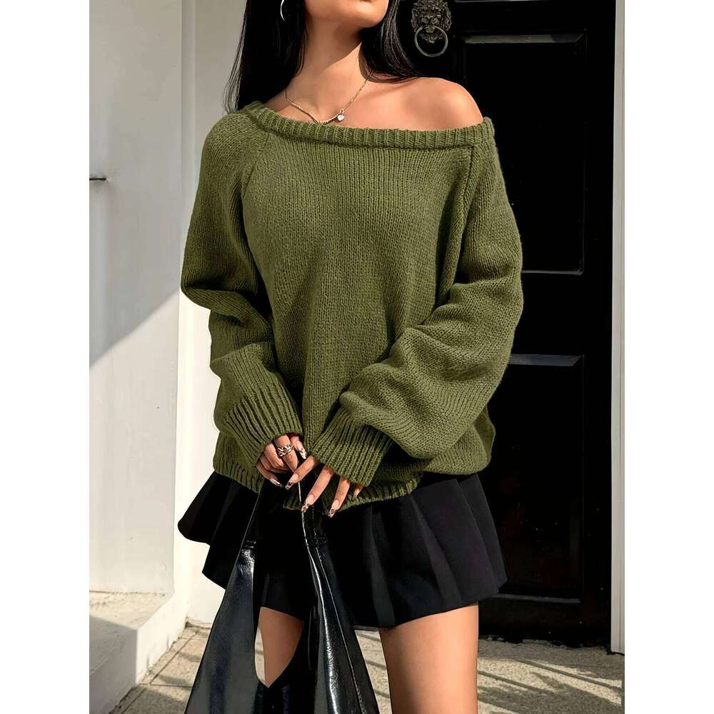 Solid Color Knitted Pullover Autumn and Winter Round Neck Casual Loose Versatile Top for Women Z260313