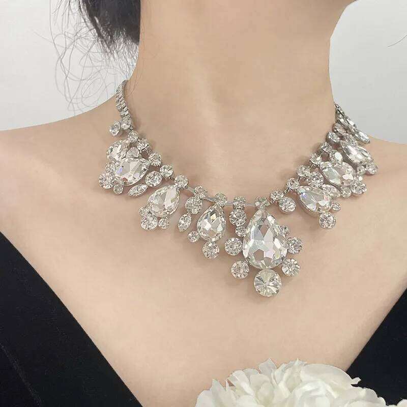 FYUAN Water Drop Crystal Choker for Women Silver Color Clavicle Chain Necklaces Bride Wedding Jewelry H260312