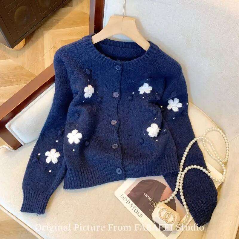 Womens Knit Cardigan Embroidered Floral Sweater Z260313
