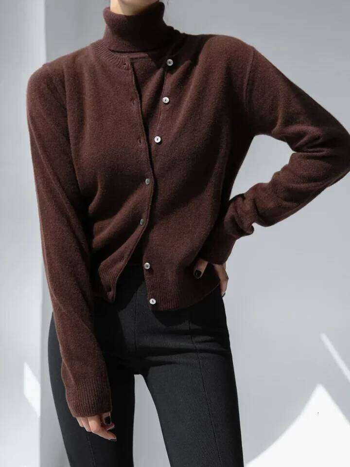 Blubelle Women's New Autumn Turtleneck Sleeveless Tank Top Soft Knit Button Up Cardigan Sweater Fashion Sets Z260313