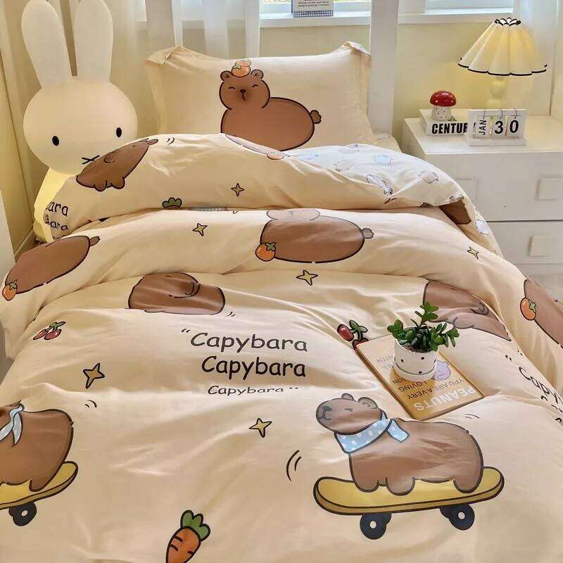2026 Guinea pig capybara 3pcs Bedding Pure 100% cotton Bedding, Student Dormitory Bed Sheets Duvet Cover Set H260312 - view 3