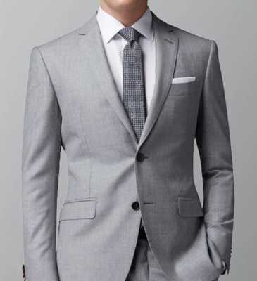 Light grey Business Mens suit Slim fit 2-piece mens fashion jacket with trousers Grooms dinner dress suit M260313