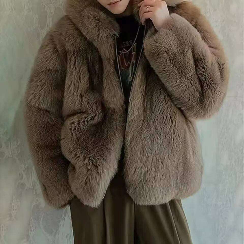 Autumn Winter New Mens Fox Coat Fashion Thicken Hooded Temperament Leisure Warm Imitation Fur Jacket Street Z260313