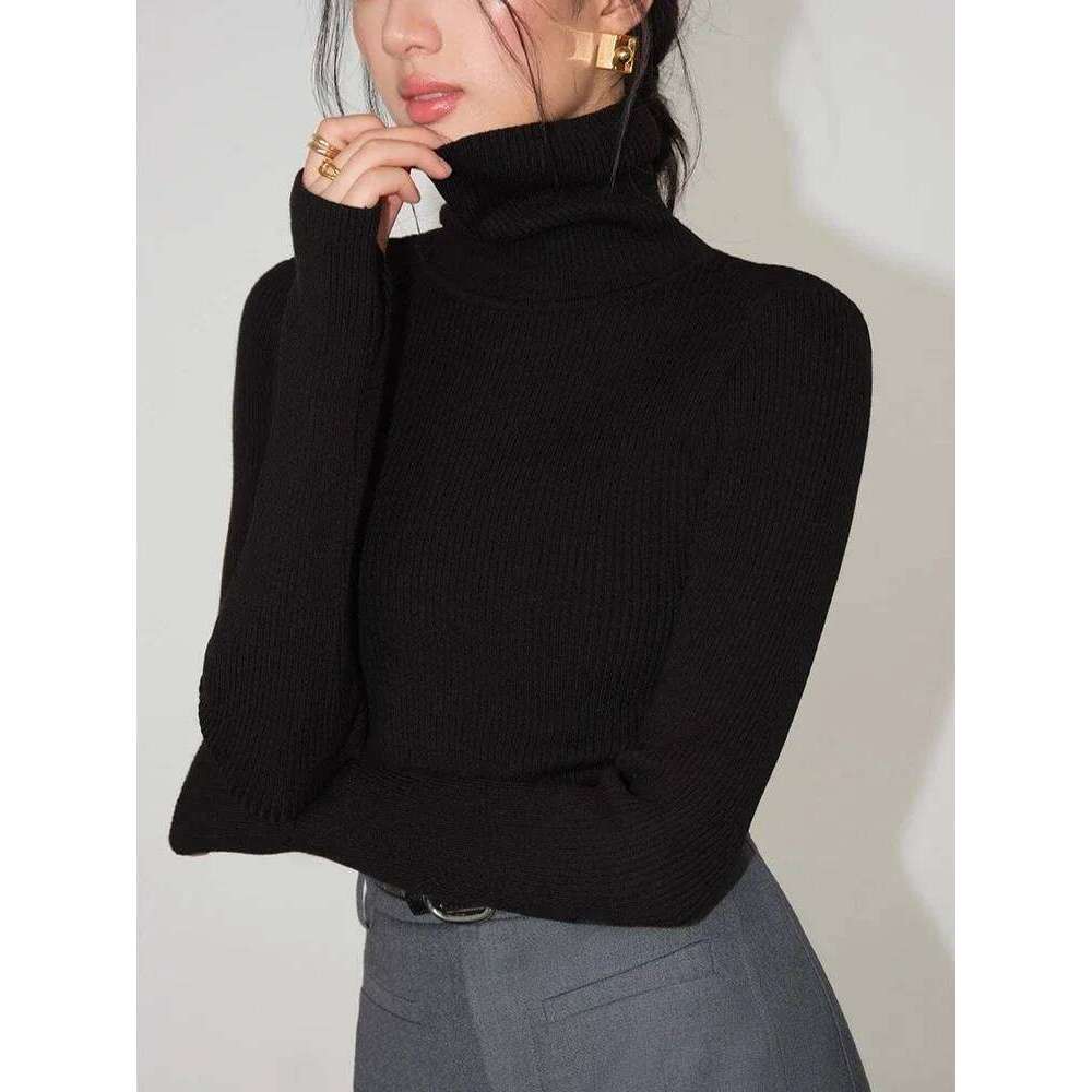Winter Solid Pullover 2025 Knitted Women Korean Version Turtleneck Sweater Slim Fingerhole Lapping Warm Basic Tops Z260313