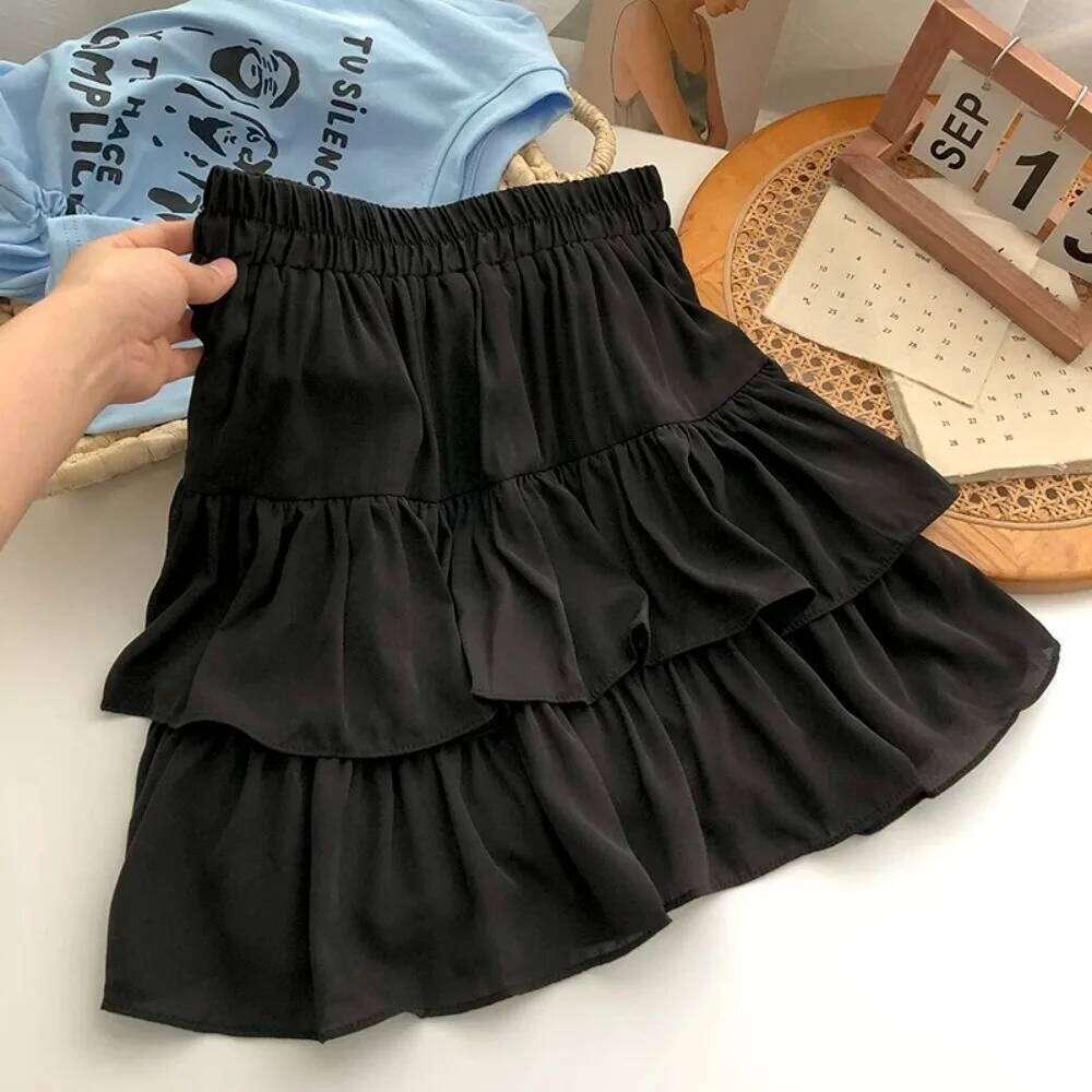 Summer Kawaii Mini A-line Skirt Adorable Flirty High Waist Ruffle Patchwork Lolita Ball Gown Y2K Korean Sweet Women's Clothing Z260314