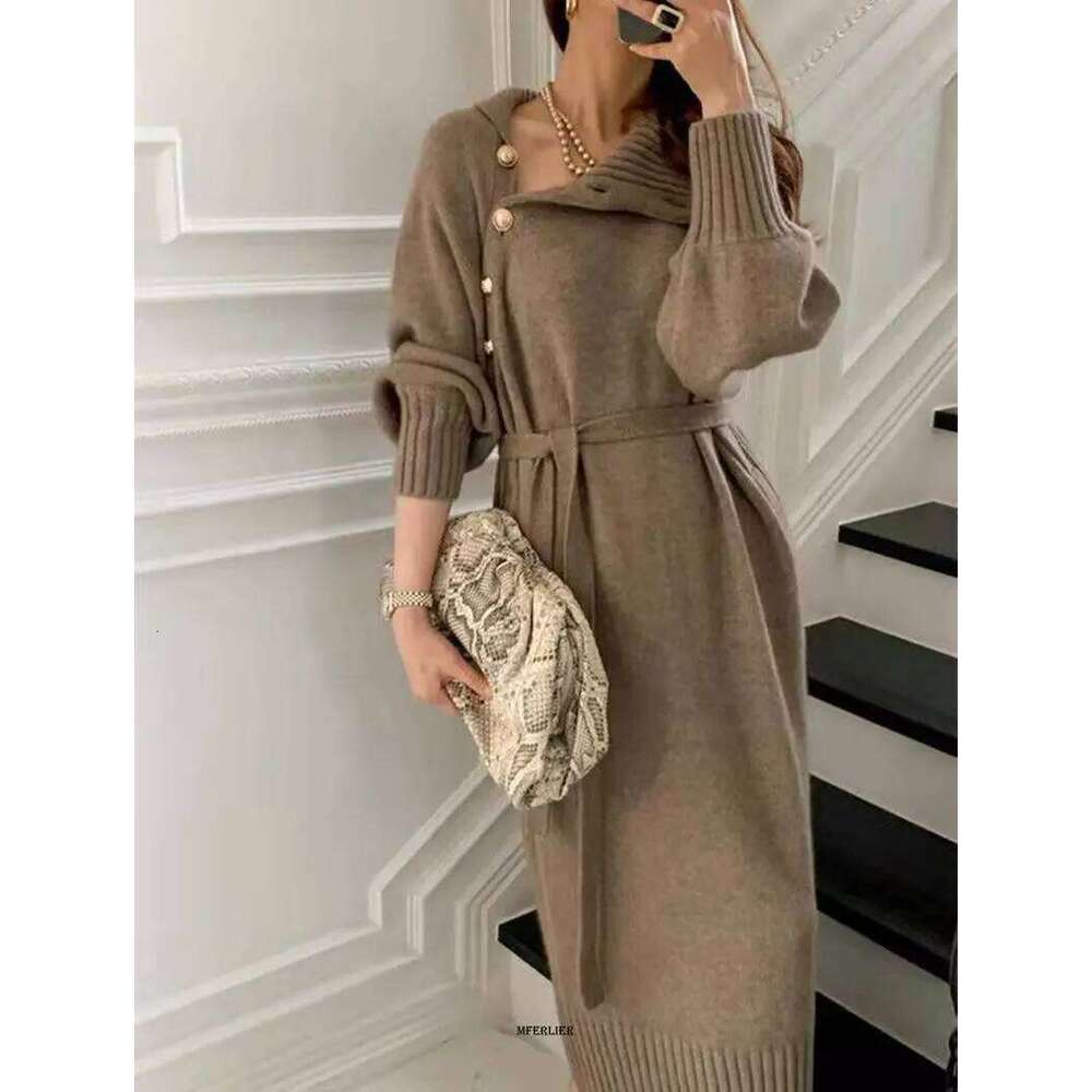 Plus Size 5XL 150KG Women Autumn Winter Knitted Turtleneck Sexy High Elastic Oversized Sweater knit Warm Long Dress Z260313