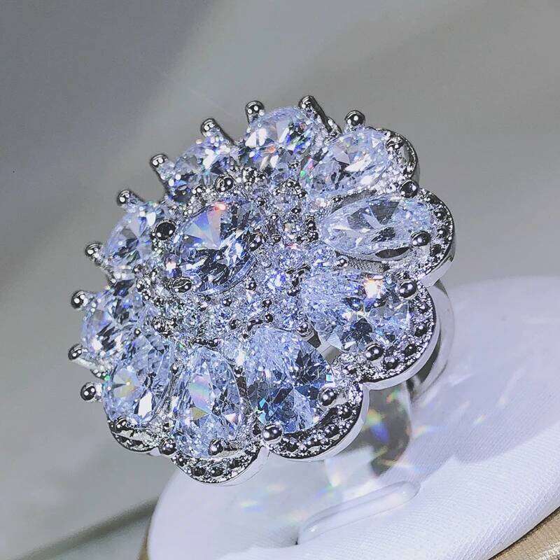 925 sterling silver Female multi-stone glittering zircon big ring men and women party birthday jewelry H260312