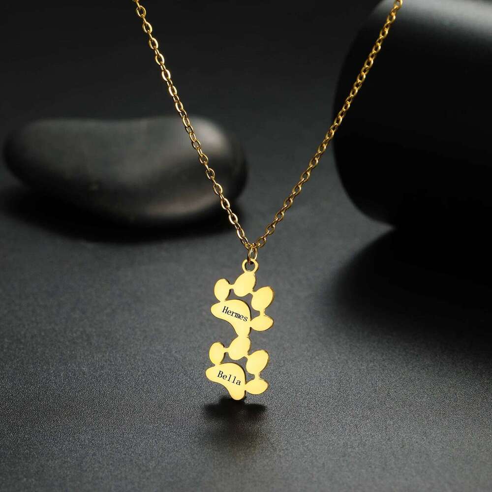 Sipuris Dog Paw Custom Engrave Name Necklace Women Men Stainless Steel Hip Hop Pendant Jewelry Gifts For Pet rs H260312