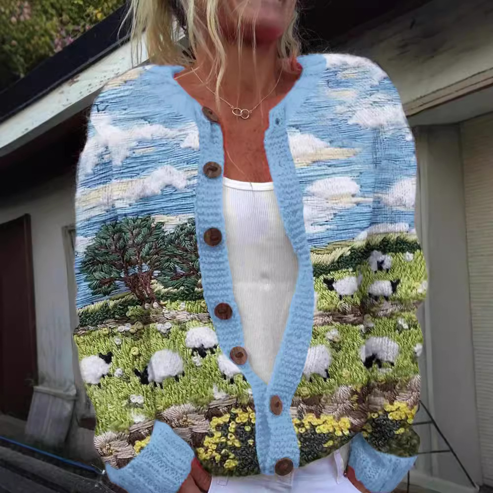 Luxury Brand Designer Clothes New Cross-Border 3D Creative Animal Print Pattern Autumn Stylish Versatile Cardigan For European And American Women'